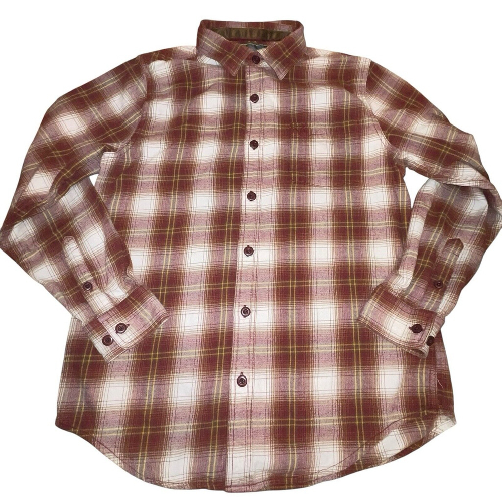 Bone‎ Collector Mens Long Sleeve Brown Red Orange Plaid Flannel Shirt Sz Medium